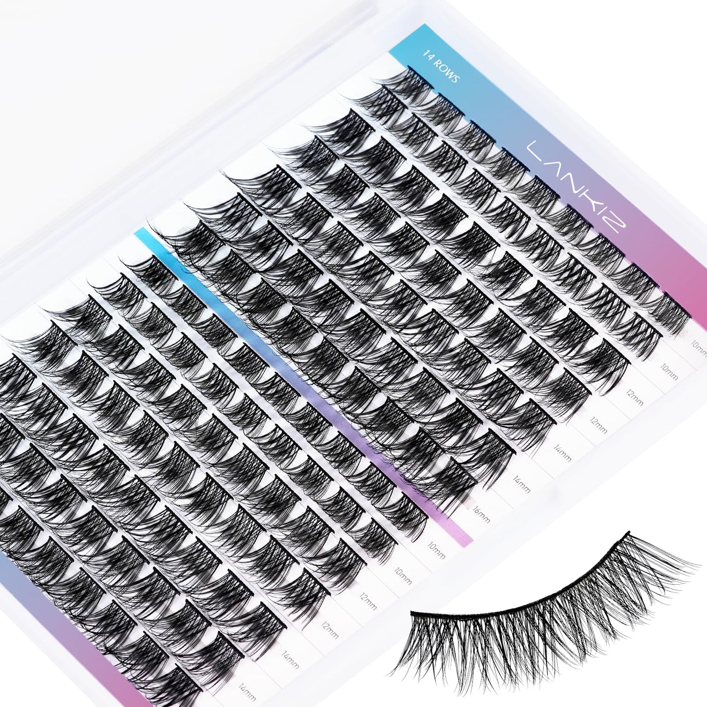 LANKIZ Lash Clusters DIY Lash Extensions, C+D Individual Lashes Mix Curl, Volume Wispy Cluster Lashes, 10-16mm Cluster Eyelash Extensions, 126pcs Wide Stem Soft Lashes that Look Like Extensions