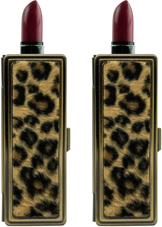 Stephanie Imports Set of 2 Rectangular Vintage Lipstick Cases With Glass Mirror (Leopard Print)