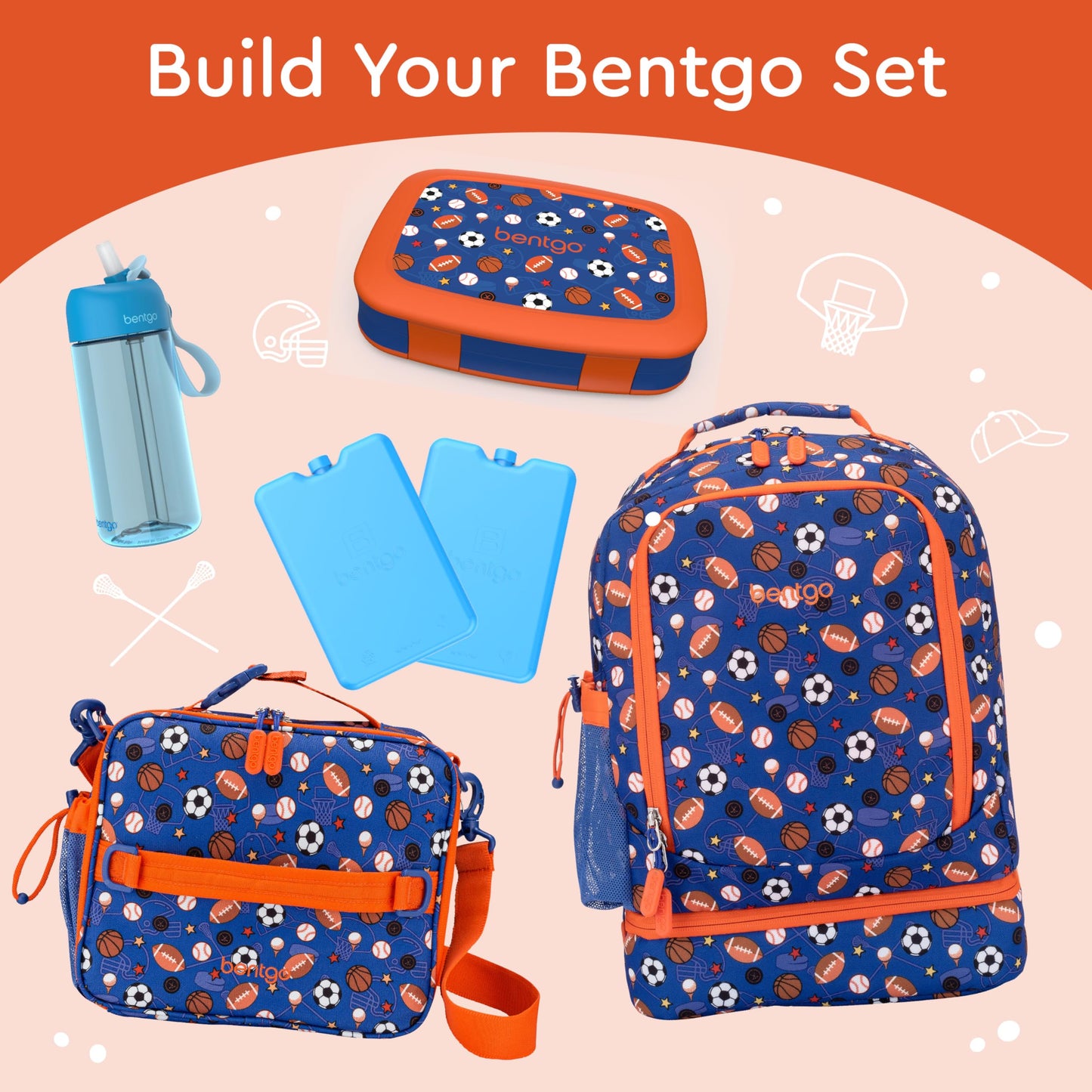 Bentgo Kids Prints Leak-Proof, 5-Compartment Bento-Style Kids Lunch Box - Ideal Portion Sizes for Ages 3-7, Durable, Drop-Proof, Dishwasher Safe, & Made with BPA-Free Materials (Sports)