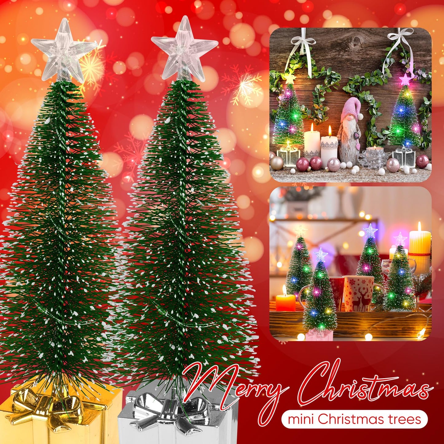 Mini Christmas Tree with Lights, 8 Pack Tabletop Christmas Tree with Lights for Indoor Christmas Decorations Holiday Party Ornagment, Christmas Centerpieces for Tables (8)