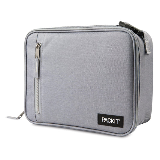 PackIt Freezable Classic Lunch Box, Gray Fog, Built with EcoFreeze® Technology, Collapsible, Reusable, Zip Closure With Front Pocket and Buckle Handle, For Work Lunches and Fresh Lunch On the Go