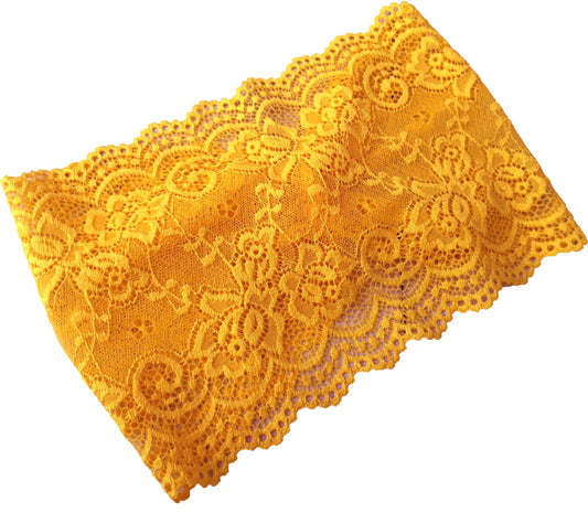 Oyabridal 6'' Wide Lace Headbands for Women Headcovering Church Lace Headwrap for Women (Yellow)