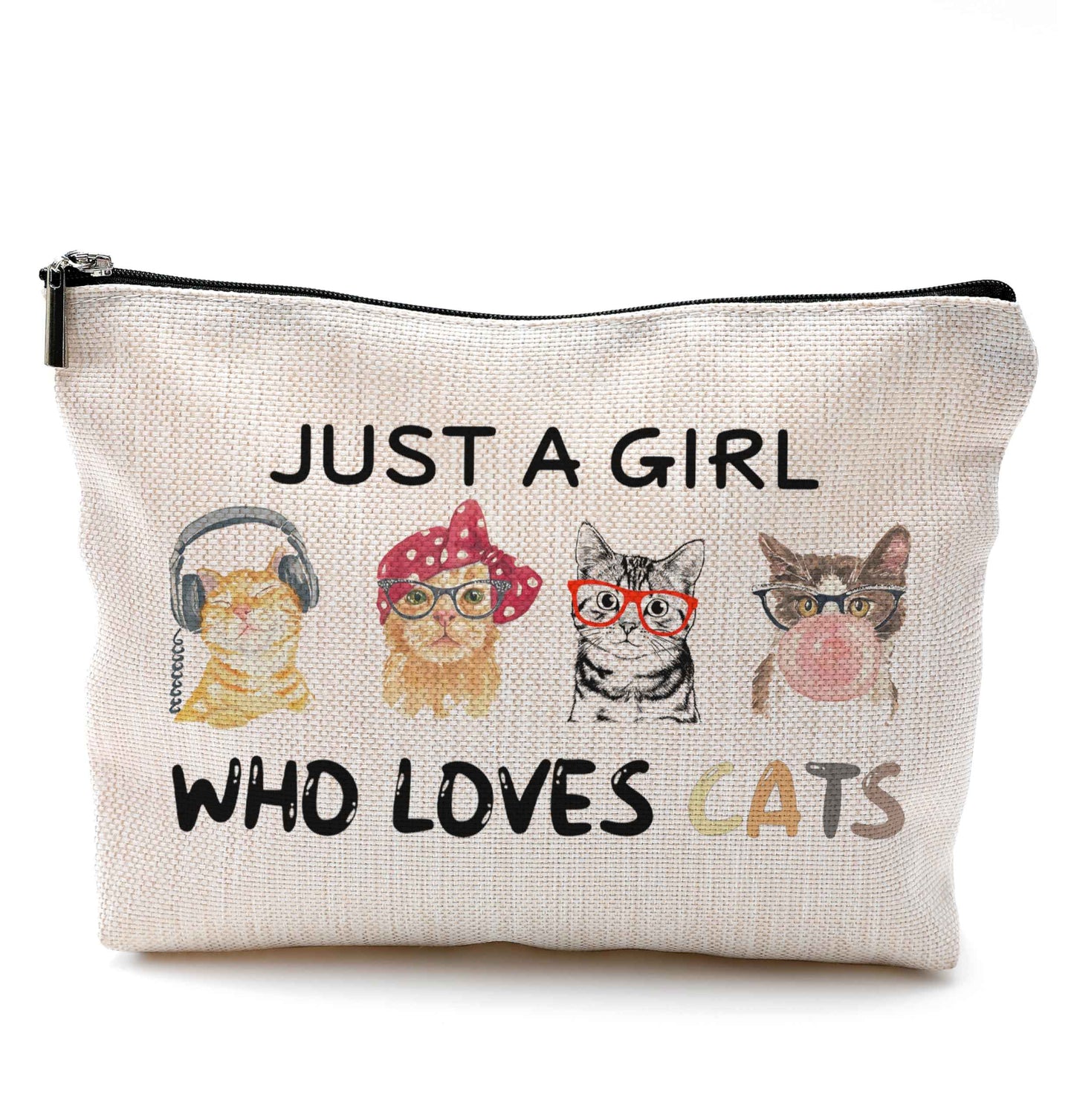 QGFM Cat Makeup Bag,Funny Cat Gifts Makeup Bag With Zipper,Cats Gifts for Women,Just A Girl Who Loves Cats Cosmetic Bag