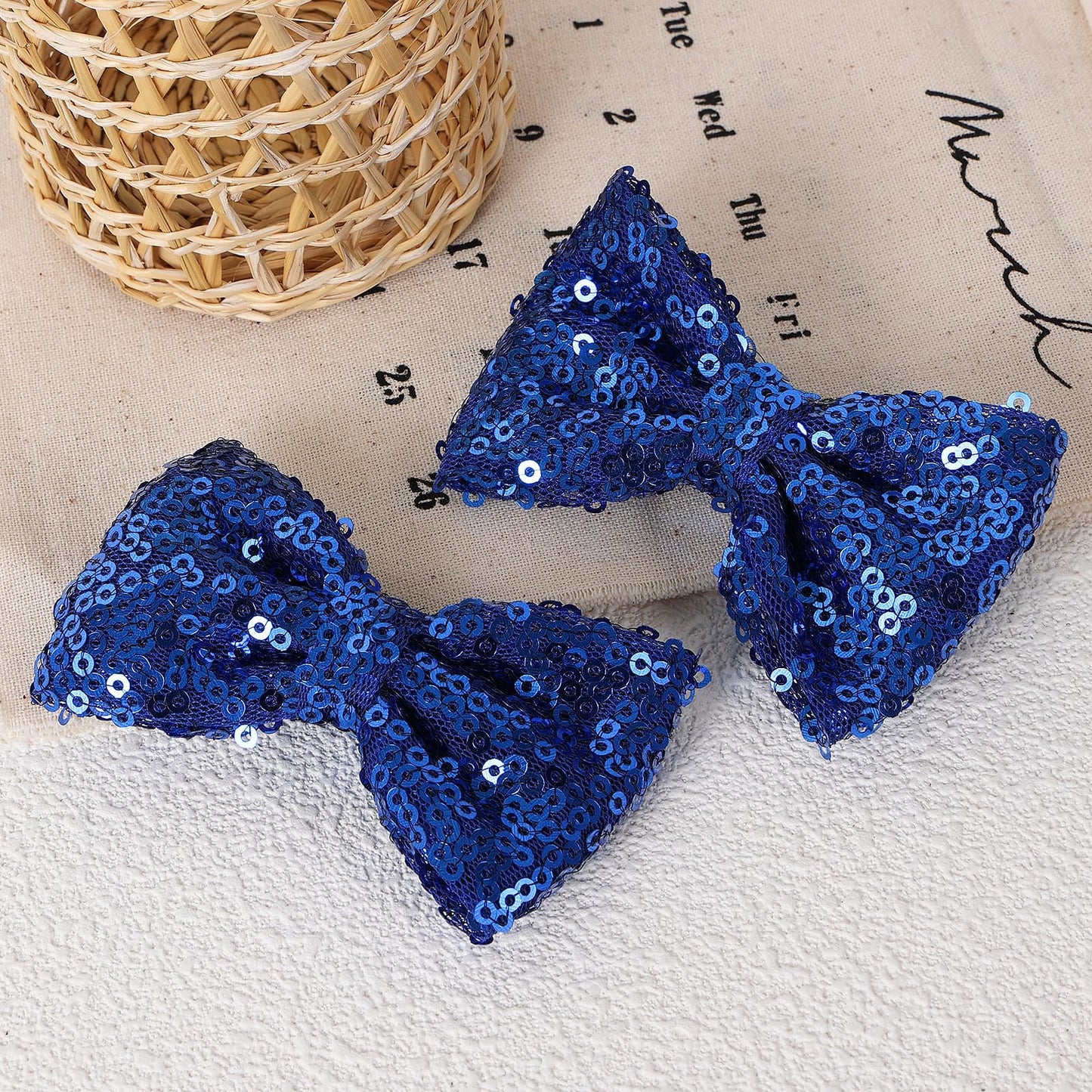 3" Royal Blue Sparkly Glitter Sequin Hair Bows Clip Small Cute Alligator Barrettes Hairpins for Little Toddler Teens Baby Girls Back School Xmas Birthday Gift Wedding Party Dress Decor Accessory