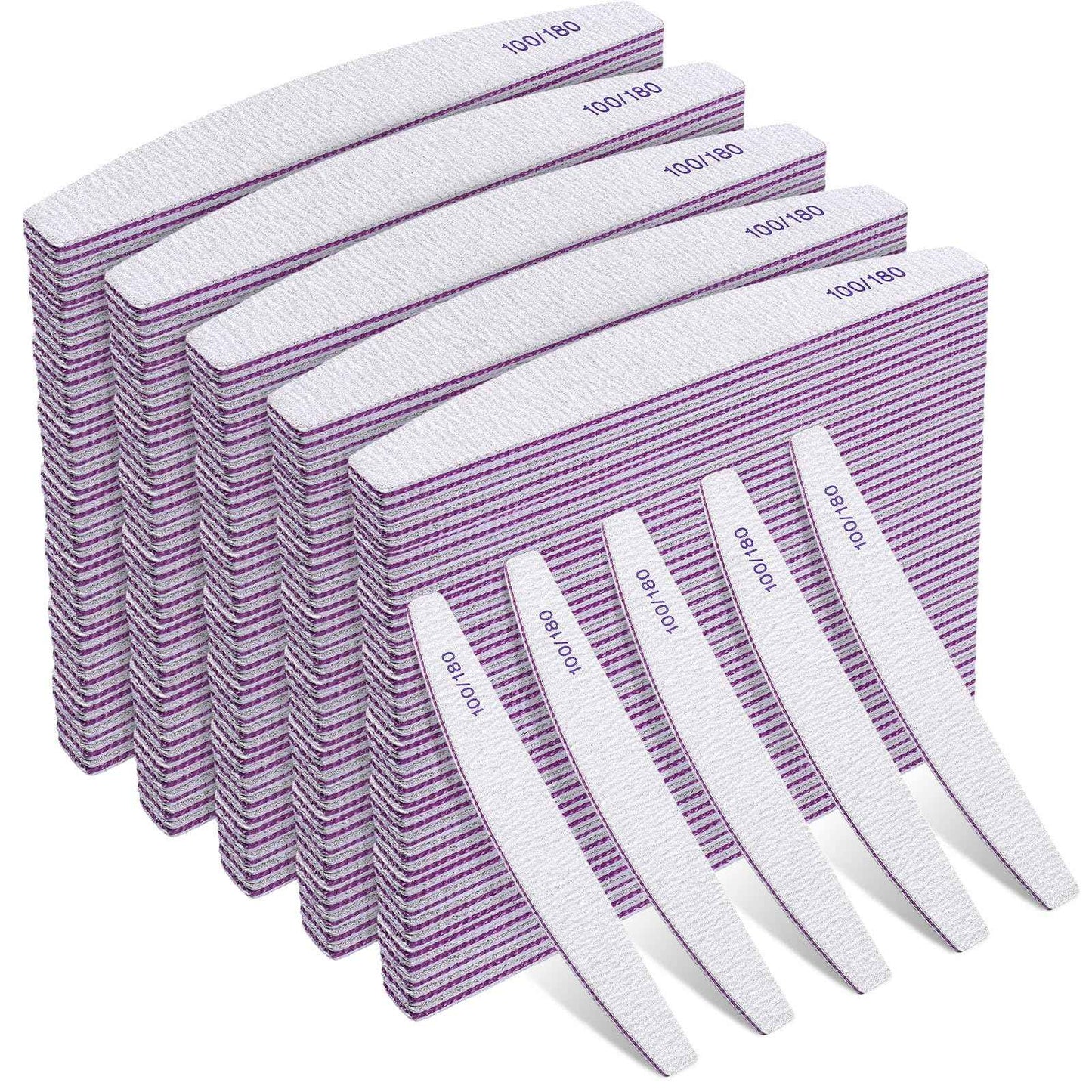 150 Pcs 100/180 Grit Nail Files Bulk, Professional Nail Files 100/180 Grit, Double Sided Emery Boards Reusable Manicure Tools for Acrylic Natural Nails, Home or Salon Use