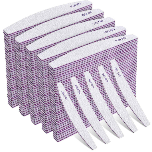 150 Pcs 100/180 Grit Nail Files Bulk, Professional Nail Files 100/180 Grit, Double Sided Emery Boards Reusable Manicure Tools for Acrylic Natural Nails, Home or Salon Use