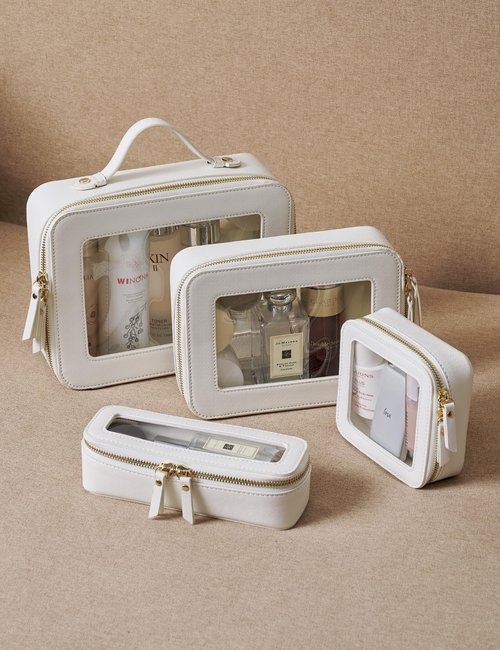 Small Cosmetic Bag for Purse Mini Makeup Bag for School Cute Clear Make Up Pouch for Travel Tiny Leather White Make Up Organizer Case for Backpack Toiletry Bag Waterproof Square Pouch with Zipper