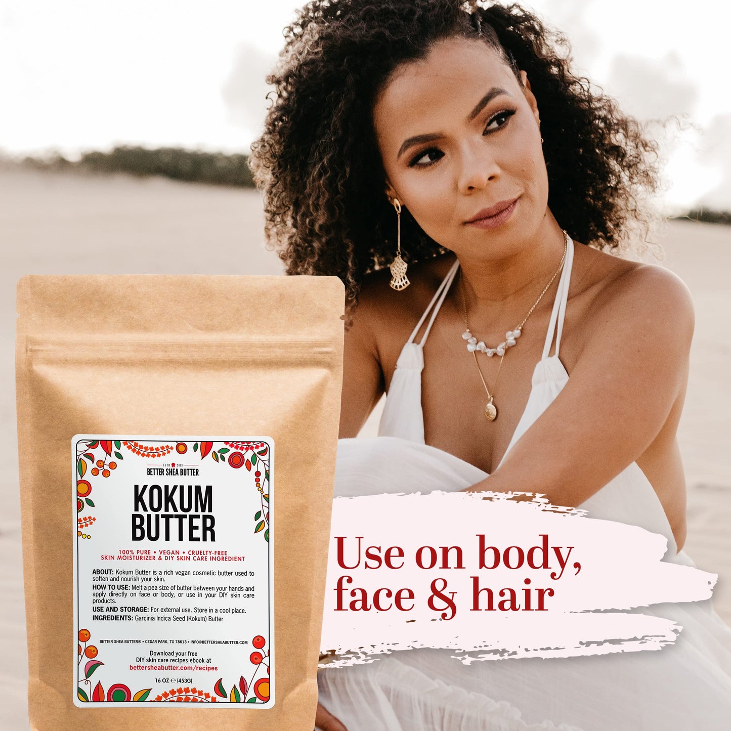 Better Shea Butter Raw Kokum Butter Unrefined - Body Butter Bar for Soap Making and DIY Butter, Skin and Hair Products - Pure, Unscented Skin Butter for Lotion Base - Kokum Butter 1 lb Block