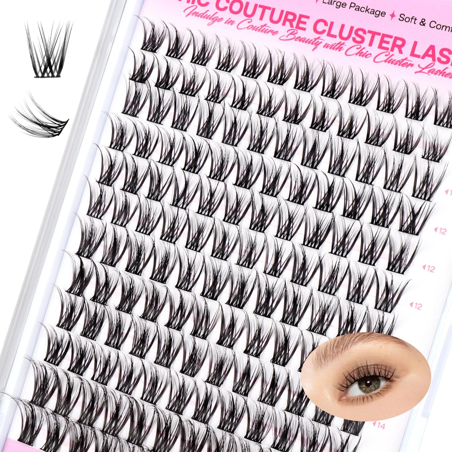 CALAILIS Lash Clusters DIY Cluster Eyelash Extensions 144pcs Natural Cluster Lashes Mega Volume Individual Lashes Reusable Wispy Eyelash Clusters (CDD06,D-10-16MIX)