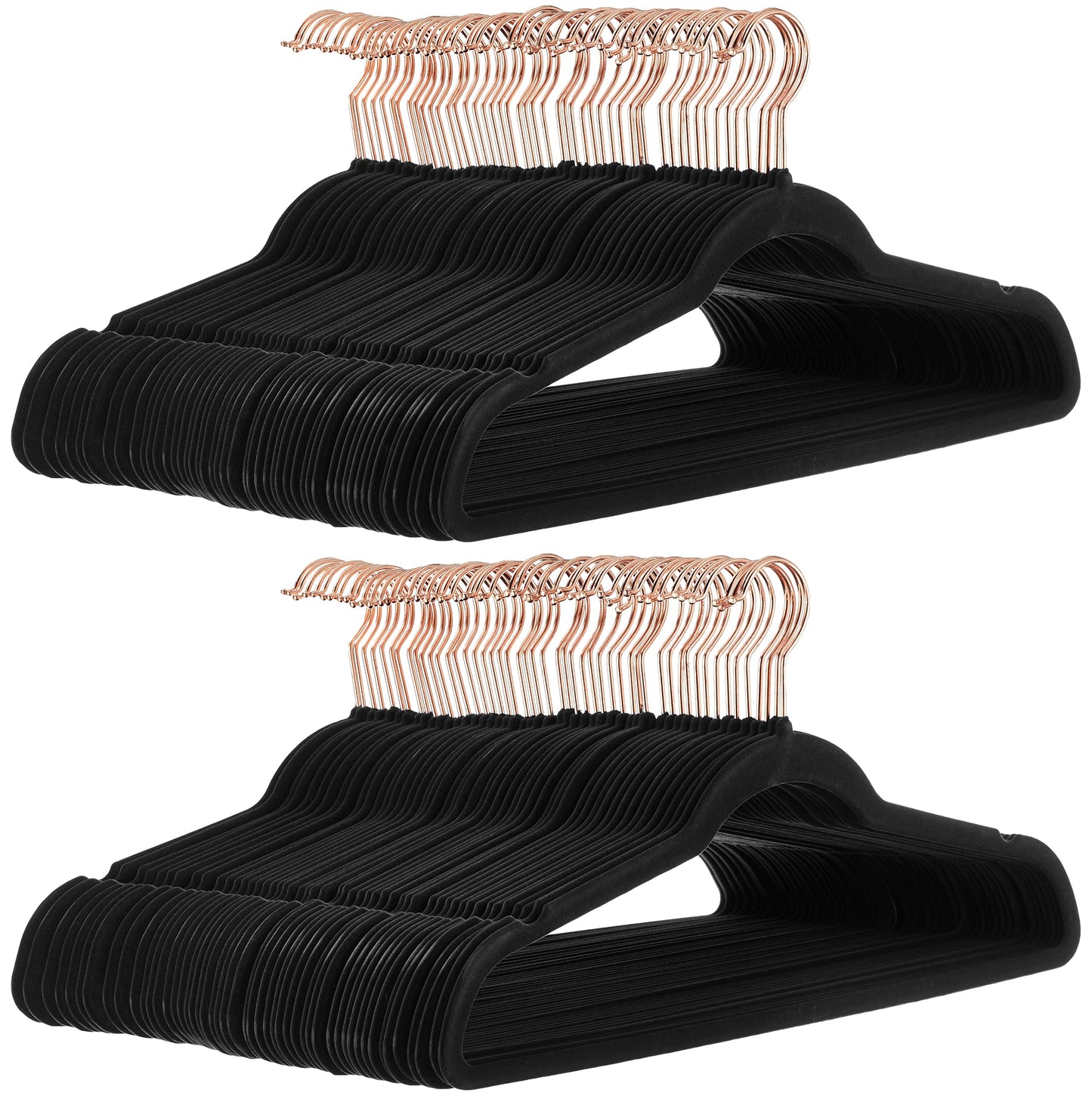 Amazon Basics Slim, Velvet, Non-Slip Suit Clothes Hangers, Black/Rose Gold - Pack of 100