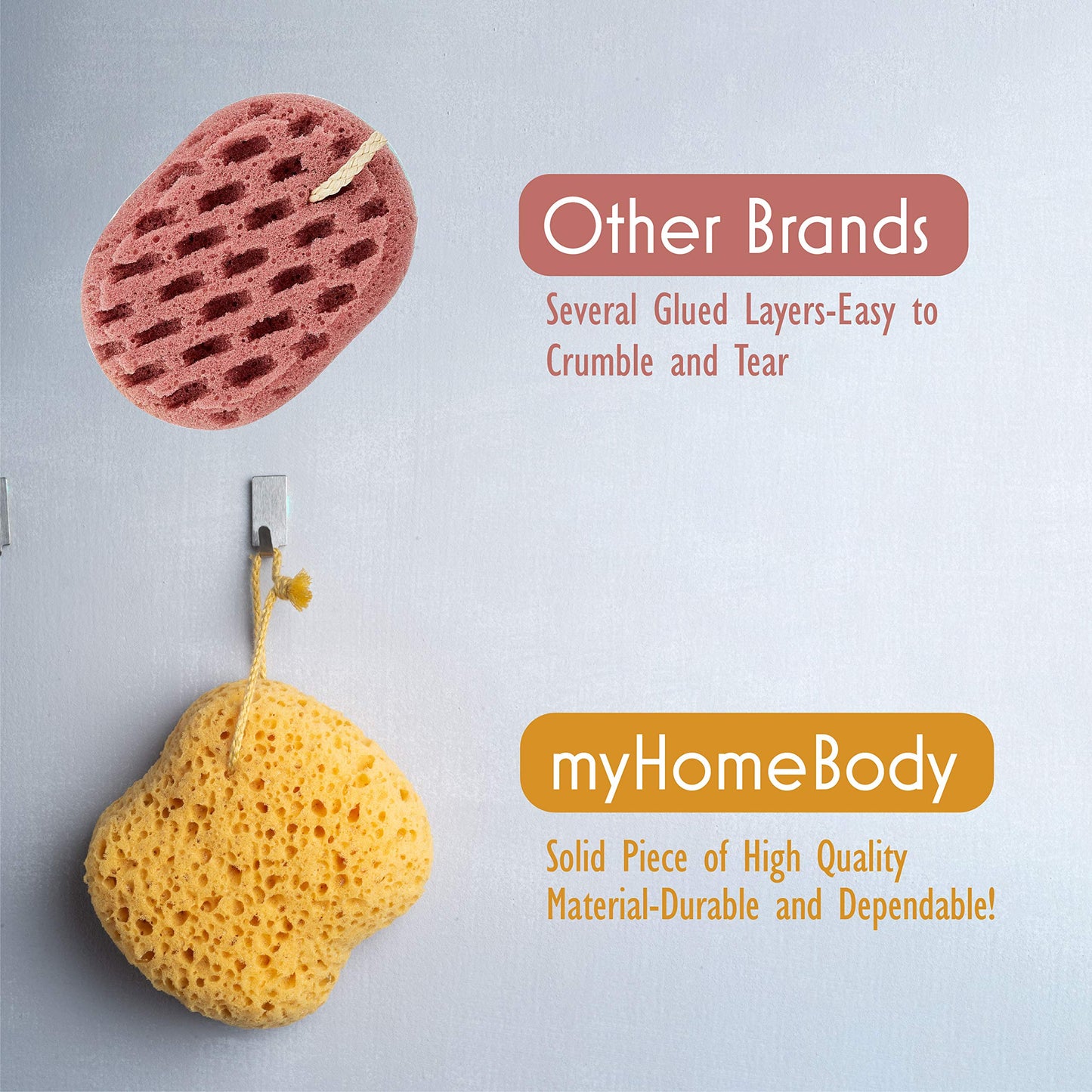 myHomeBody Premium Bath Sponge, Foam Loofah Sponge, Body Sponge for Shower – Large Size, Lots of Lather, Curvy, 2 Pack
