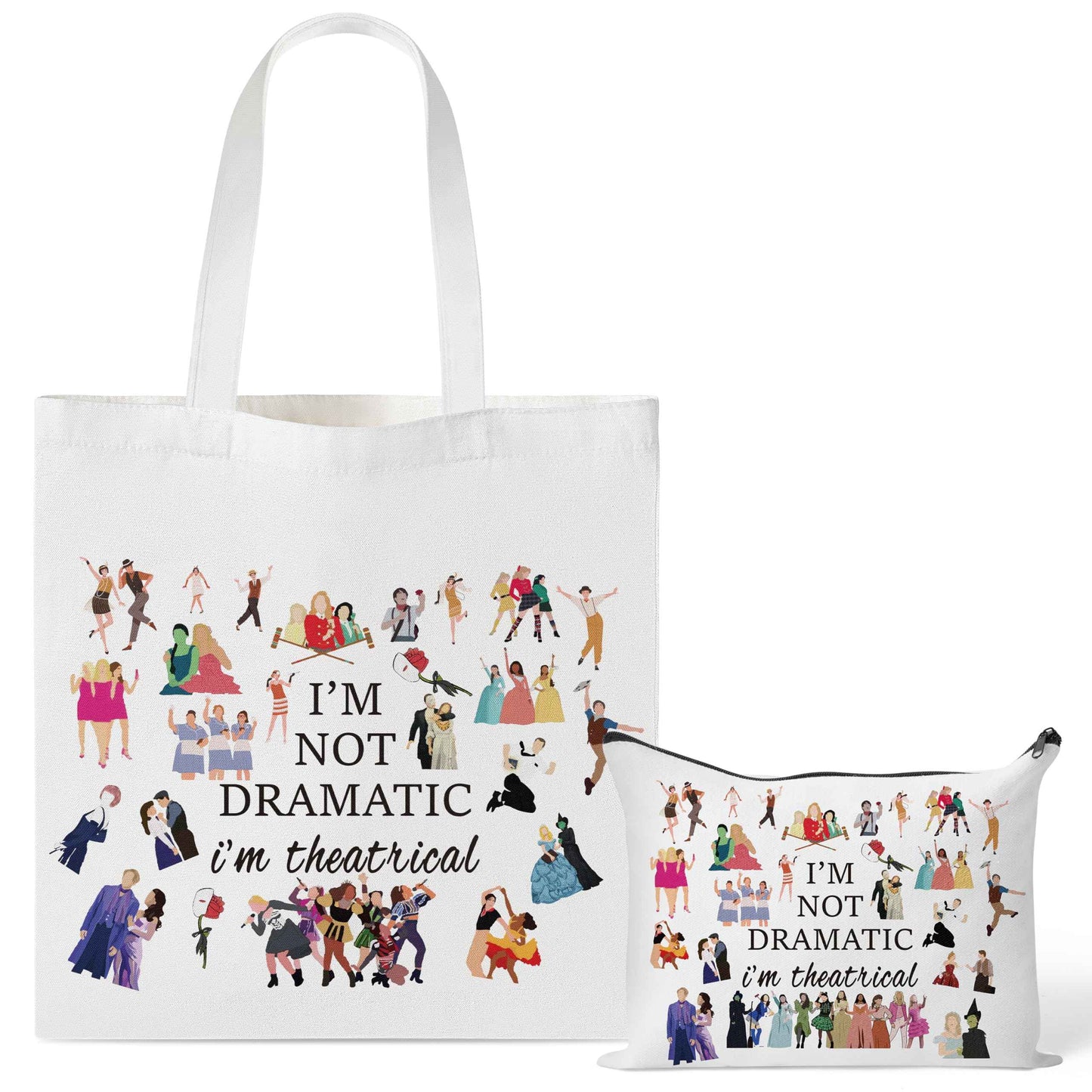 GyovinnJuwanua Broadway Musical Canvas Tote Bag - I’m Not Dramatic I’m Theatrical Gifts Tote Bag and Cosmetic Bag Set, Makeup Zipper Pouch Bag for Women Girls Fans Lovers Gift