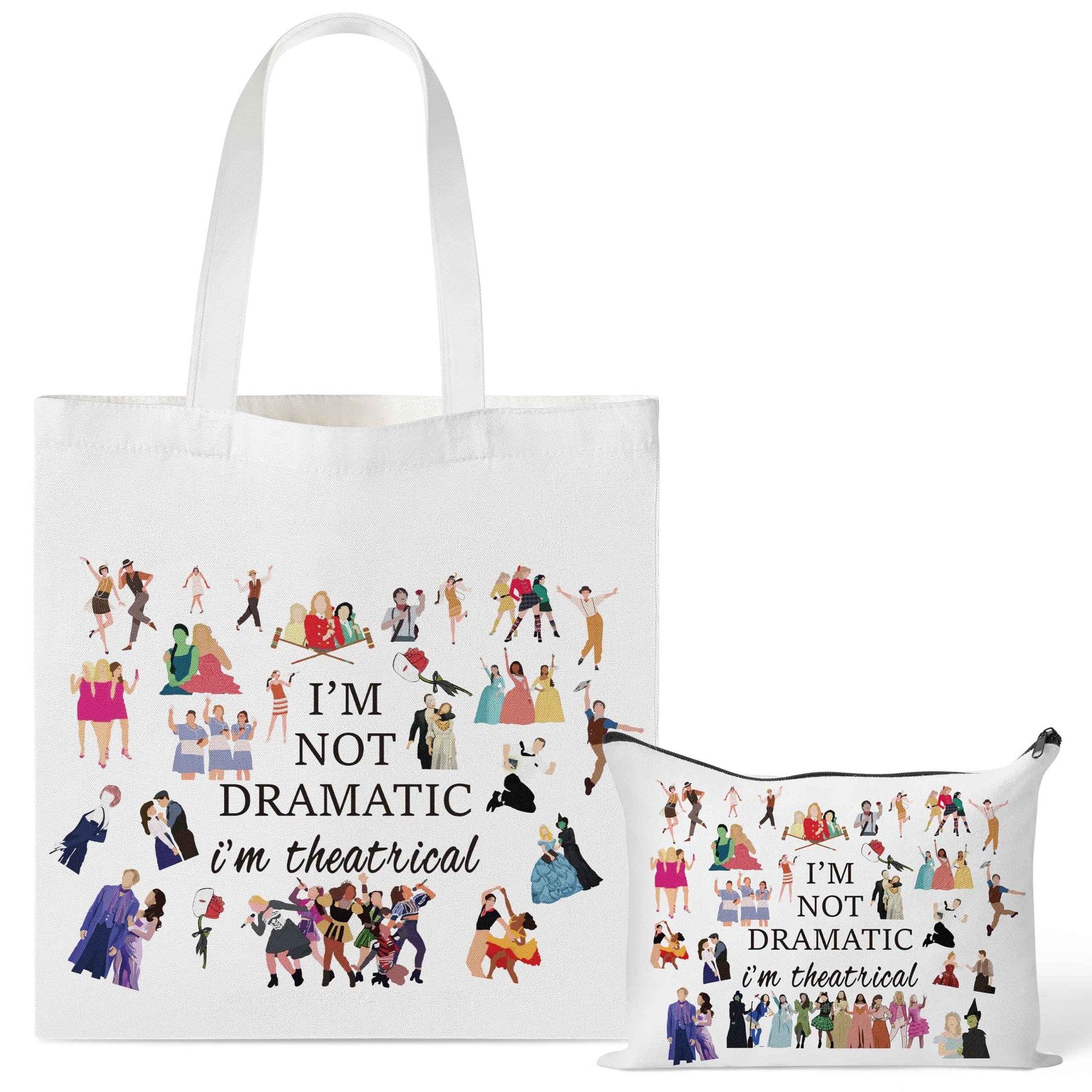 GyovinnJuwanua Broadway Musical Canvas Tote Bag - I’m Not Dramatic I’m Theatrical Gifts Tote Bag and Cosmetic Bag Set, Makeup Zipper Pouch Bag for Women Girls Fans Lovers Gift