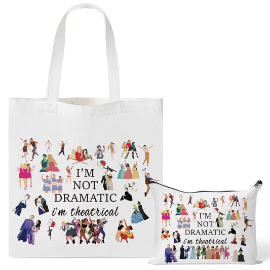 GyovinnJuwanua Broadway Musical Canvas Tote Bag - I’m Not Dramatic I’m Theatrical Gifts Tote Bag and Cosmetic Bag Set, Makeup Zipper Pouch Bag for Women Girls Fans Lovers Gift