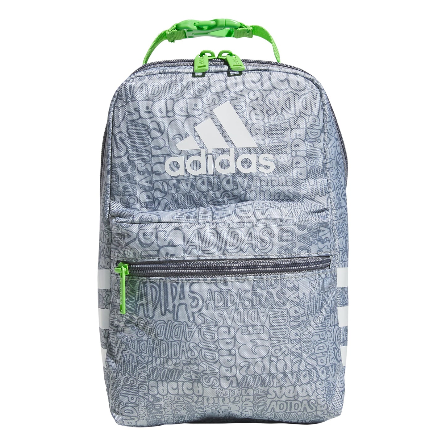 adidas Santiago Insulated Lunch Bag (6.5L) with Clip Lock Handle, Adi Font Madness Stone Grey/Grey/Lucid Lime Green, One Size