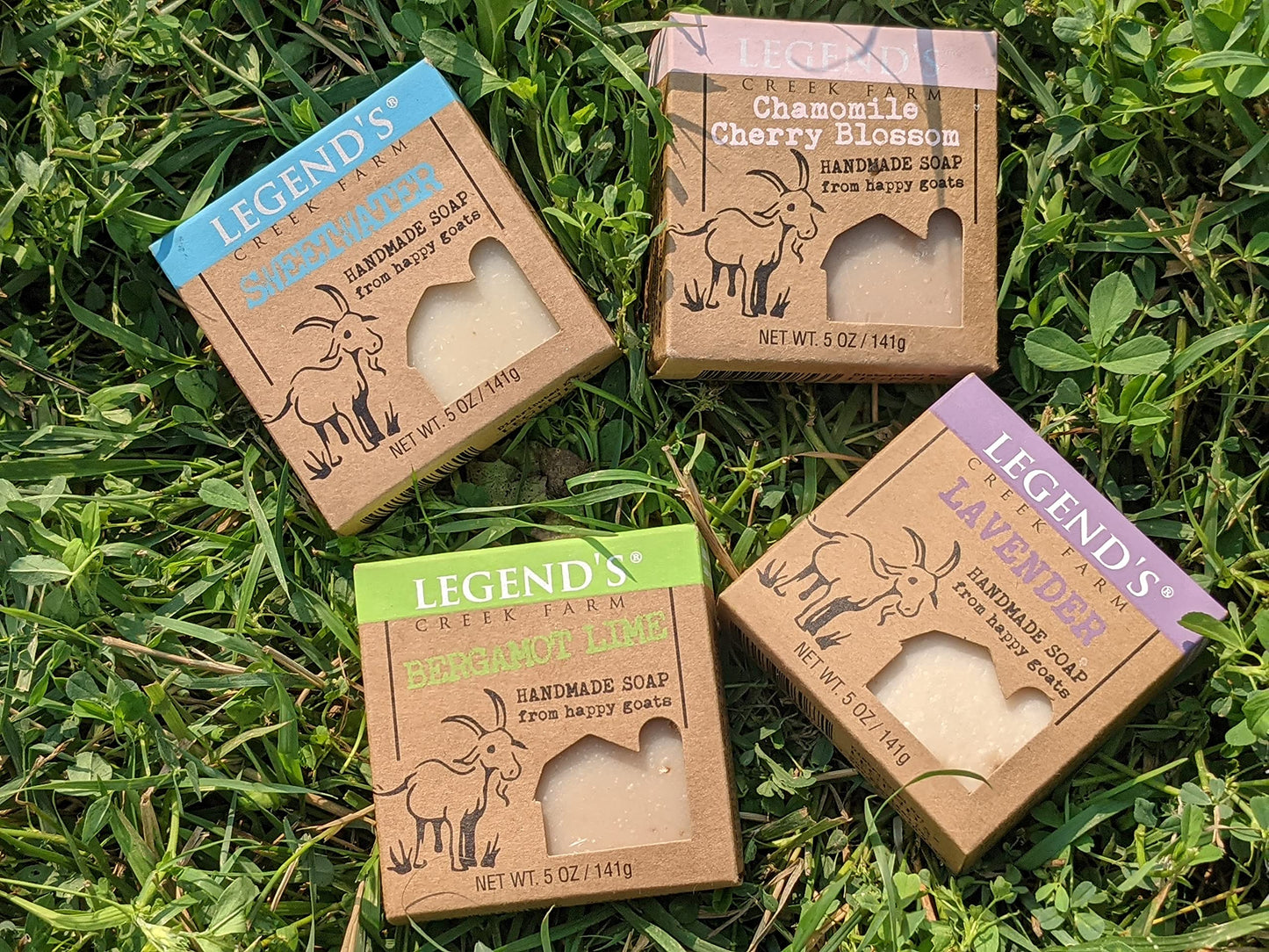 Legend's Creek Farm Goat Milk Soap - Cleansing Moisturizing Soap Bar for Hands and Body - 5 Oz Natural Soap for Sensitive Skin, Handmade in USA (4-Pack: Lime, Cherry, Sweetwater, Lavender)