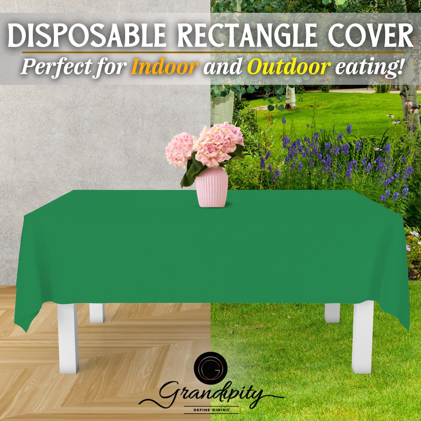 Grandipity Green 12 Pack Premium Disposable Plastic Tablecloth 54 Inch. x 108 Inch. Decorative Rectangle Table Cover