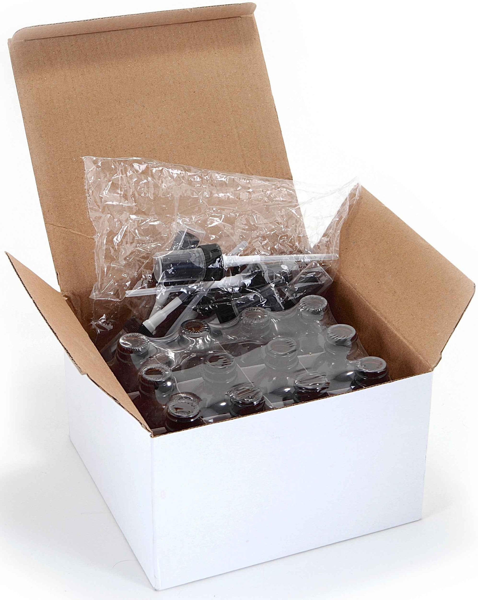 Vivaplex 12, Amber, 2 oz Glass Bottles, with Black Fine Mist Sprayers