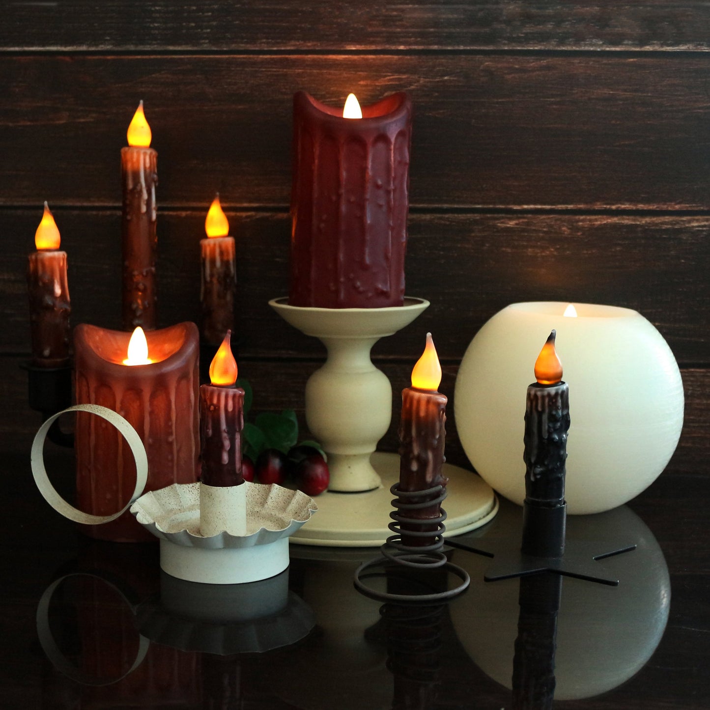 CVHOMEDECO. Real Wax Hand Dipped Battery Operated LED Timer Taper Candles Rustic Primitive Flameless Lights Décor, 4-3/4 Inch, Matt Black, 6 PCS in a Package