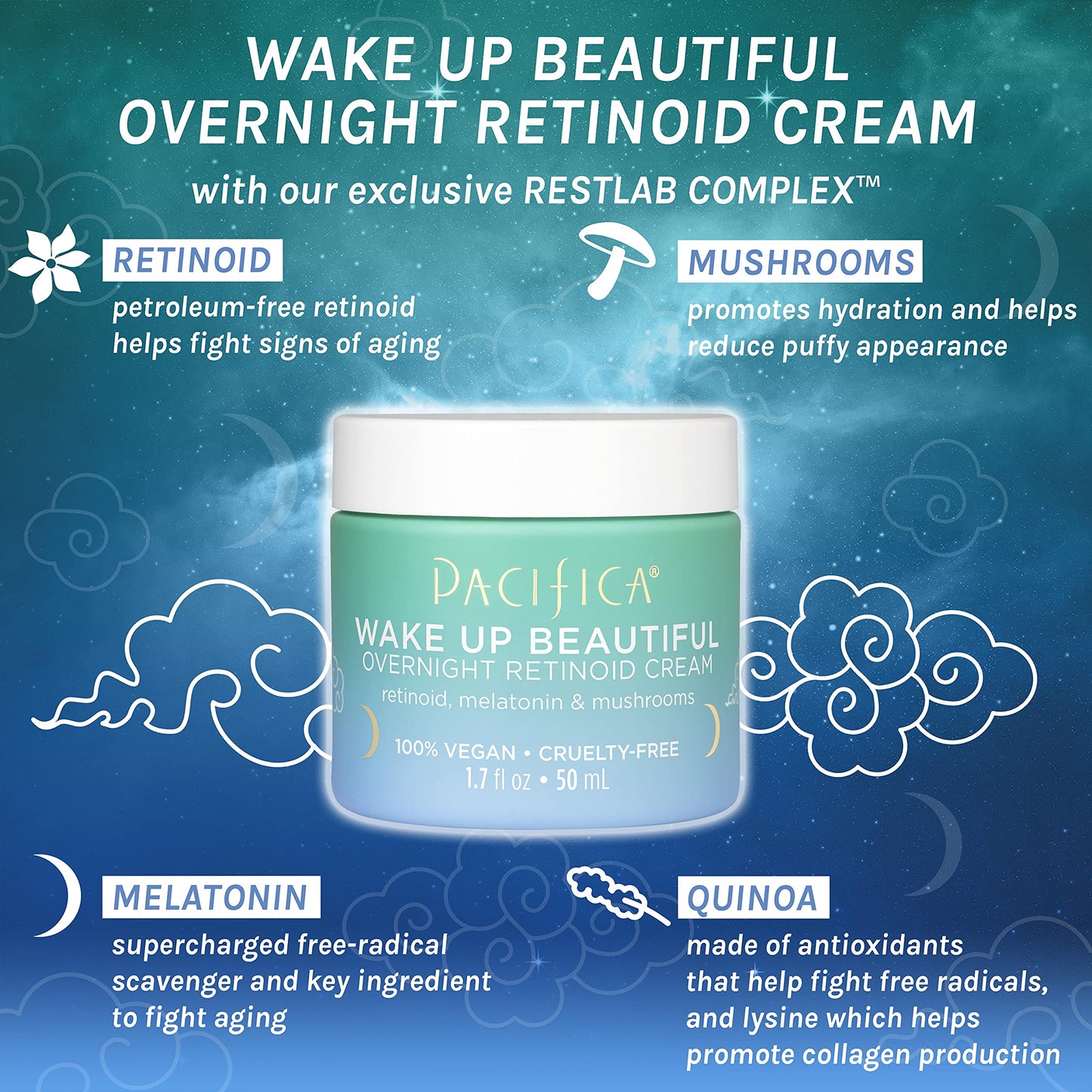 Pacifica Wake Up Beautiful Overnight Retinoid Cream 1.7 oz