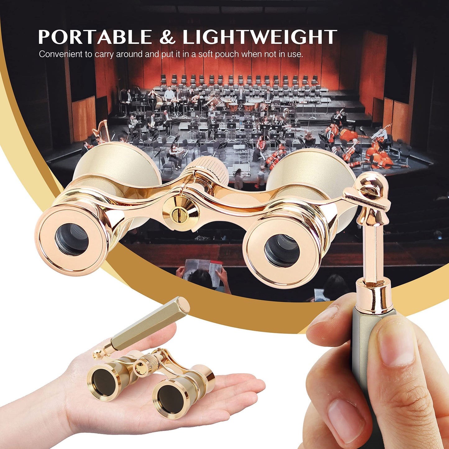 Yourelexit® Opera Glasses Binoculars Lorgnette Theater Optical Glasses Mini Compact Lightweight Built-in Foldable Adjustable Handle with Neck Chain Vintage Adults Kids Women in Musical Concert Cinema