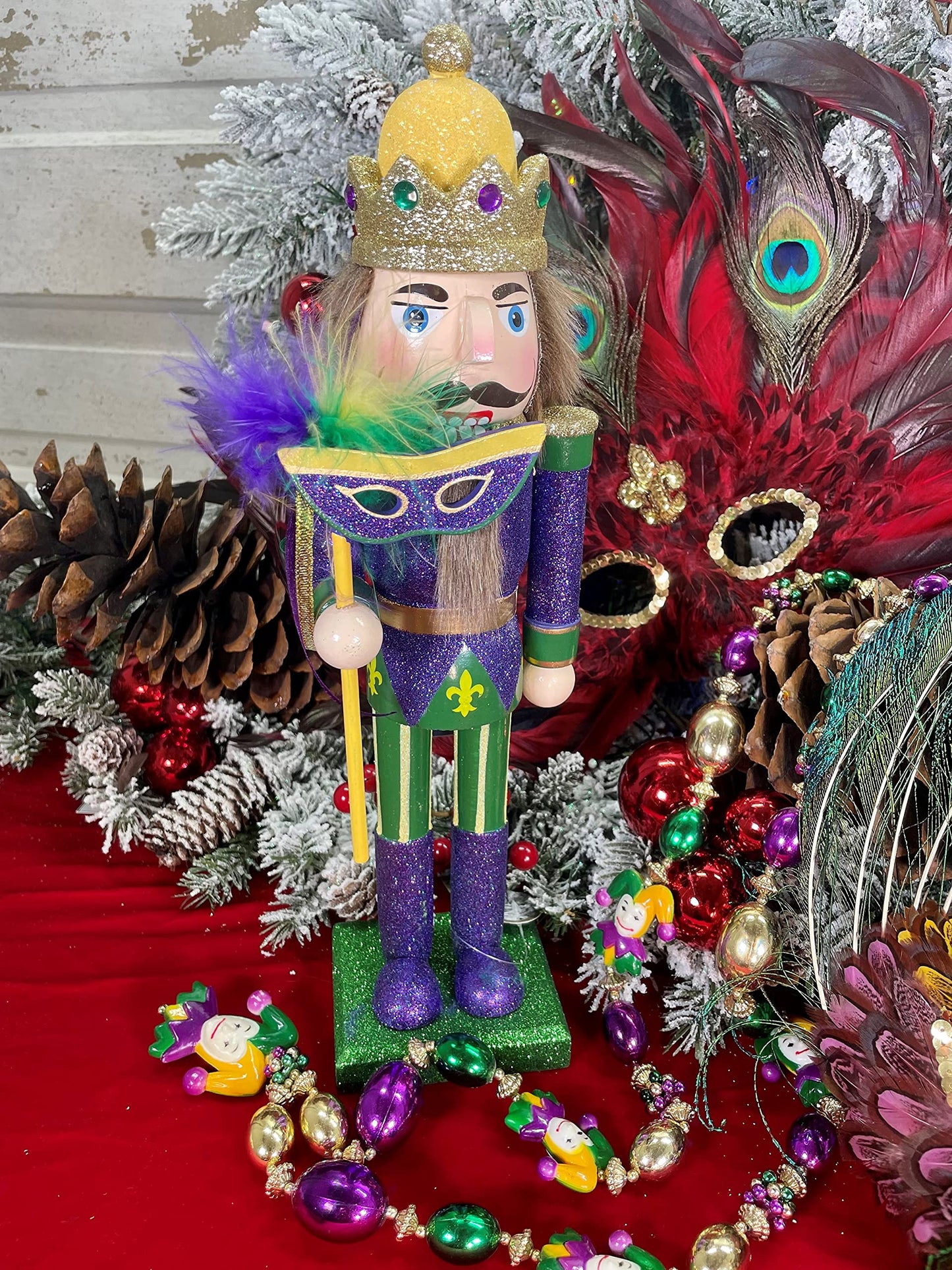 Santa's Workshop Mardi Gras King 14 Inch Wooden Christmas Nutcracker Carnival Decoration New