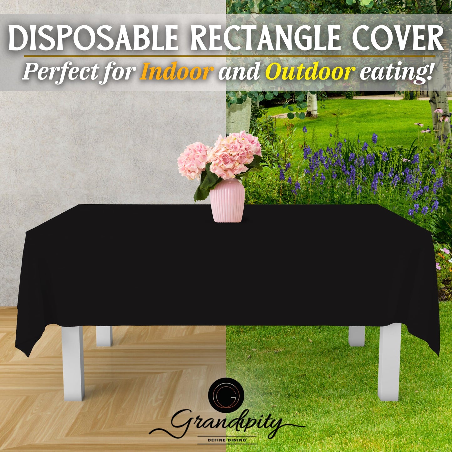 Grandipity Black 12 Pack Premium Disposable Plastic Tablecloth 54 Inch. x 108 Inch. Decorative Rectangle Table Cover