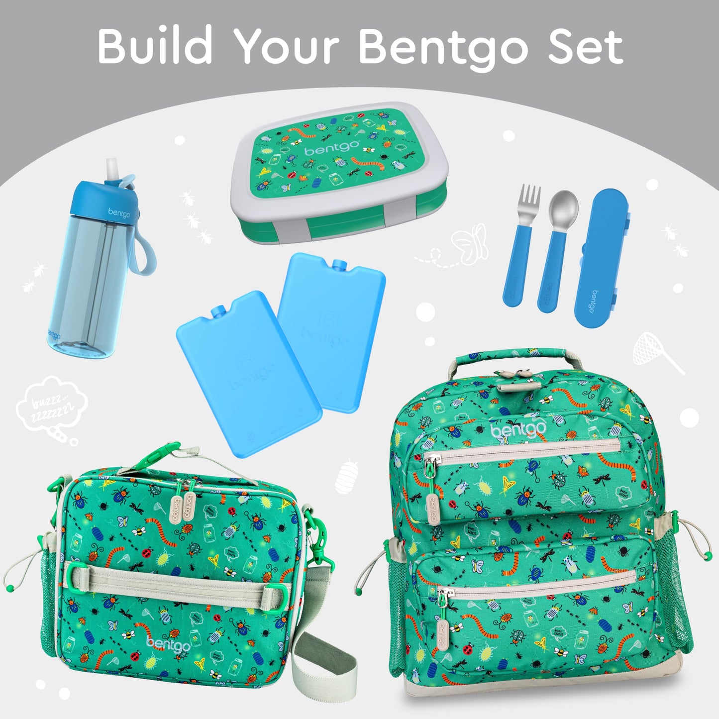 Bentgo Kids Prints Leak-Proof, 5-Compartment Bento-Style Kids Lunch Box - Ideal Portion Sizes for Ages 3-7, Durable, Drop-Proof, Dishwasher Safe, & Made with BPA-Free Materials (Bug Buddies)