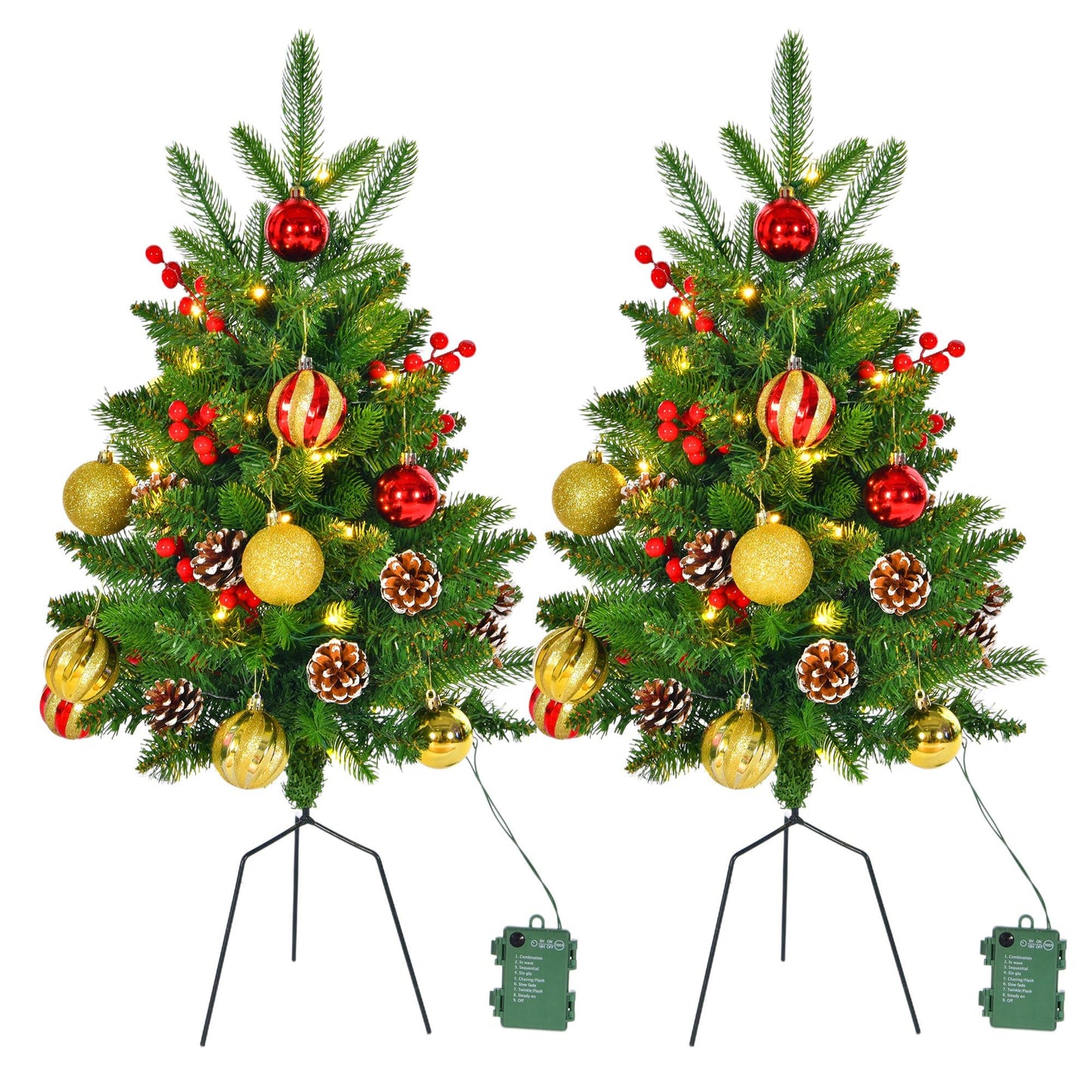 2Pcs Prelit Porch Christmas Trees 30 inch Lighted Outdoor Christmas Trees 120 LED Warm Light Lighted Pathway Flowerpot Christmas Trees with Timer Function Auto On/Off 8 Mode Lighting