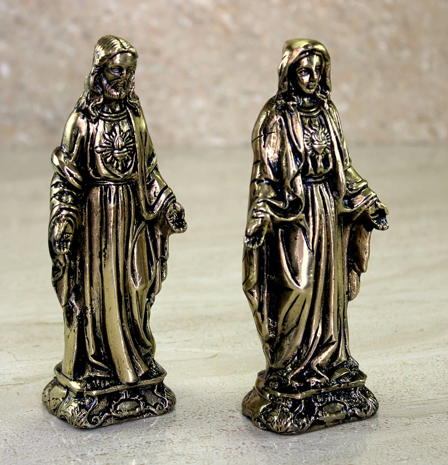 eSplanade Brass Jesus Christ and Mother Mary Idol Statue Sculpture - 5.75 inches | Holy Statue of Christians