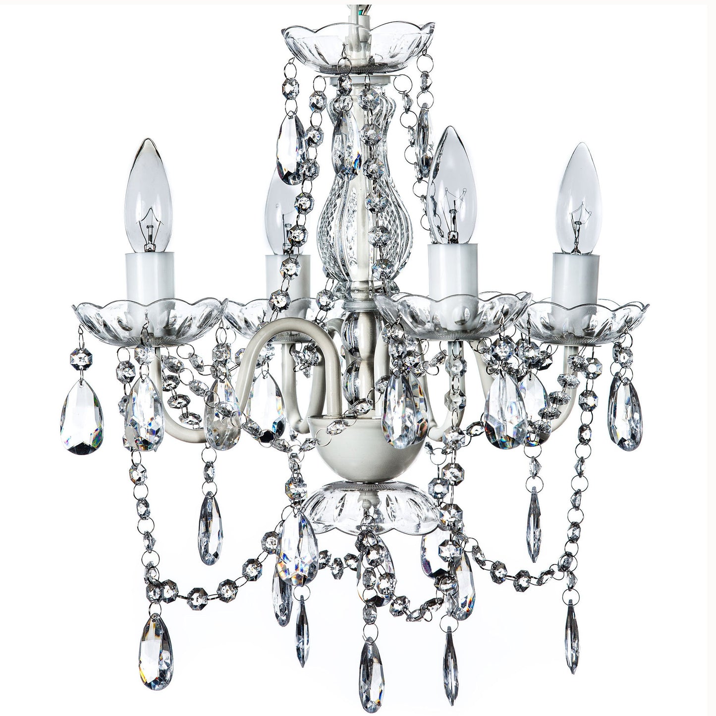 gypsy color The Original Brink House 4 Light Crystal White Hardwire Flush Mount Chandelier H17.5”xW15”, White Metal Frame, Clear Glass Stem, and Acrylic Crystals