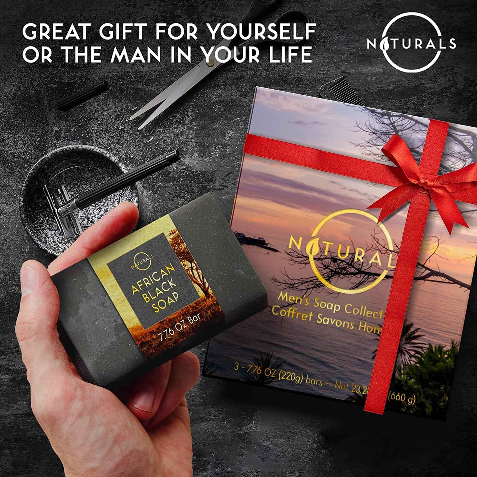 O Naturals 5PC Mens Soap Gift Sets, Gifts for Men, Organic Bar Soap for Men, Mens Gift Set Exfoliating Soap Cedarwood & Mint, Mens Bar Soap in Citrus, Olive Oil, African Black Soap, Soap Gifts For Men