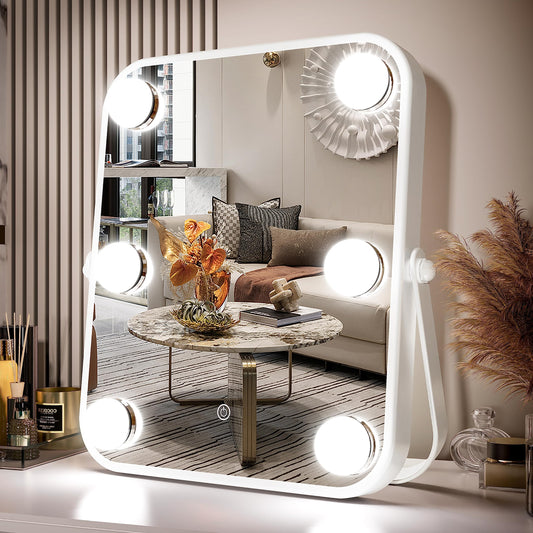 FENNIO Hollywood Vanity Mirror with Lights - 10"x12" LED Lighted Makeup Mirror, Portable Travel Mirror with U-Shaped Bracket, Dimmable, for Vanity Desk Tabletop, Bedroom