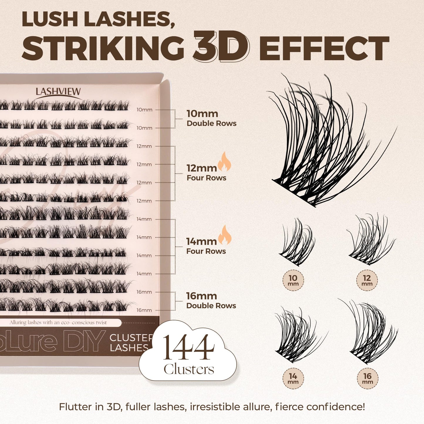 LASHVIEW Diy Eyelash Extension Kit, DIY Cluster Lashes, 10-16mm Multilayered Cluster Eyelash Extensions, Reusable Fluffy Individual Lashes Cluster(ML 05)