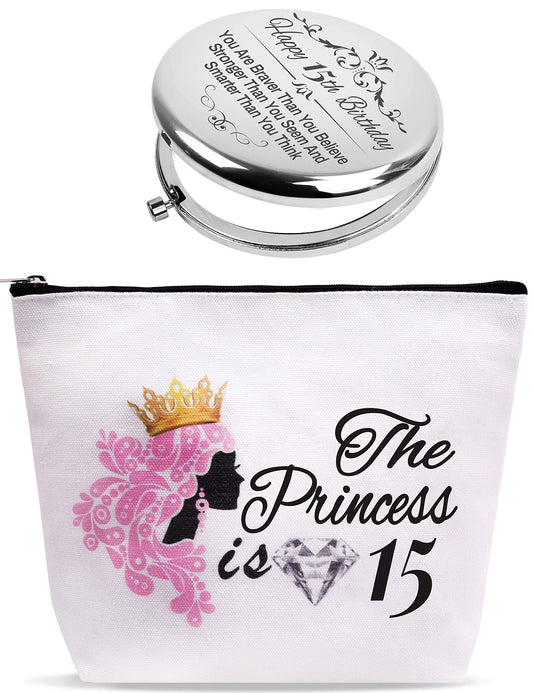 15th Birthday Gifts for Teen Girls, 15 Year Old Girl Gifts for Birthday, Birthday Gifts for 15 Year Old Girls, Present for 15 Year Old Girl, 15th Birthday Mirror, 15th Birthday Makeup Bag Cosmetic Bag