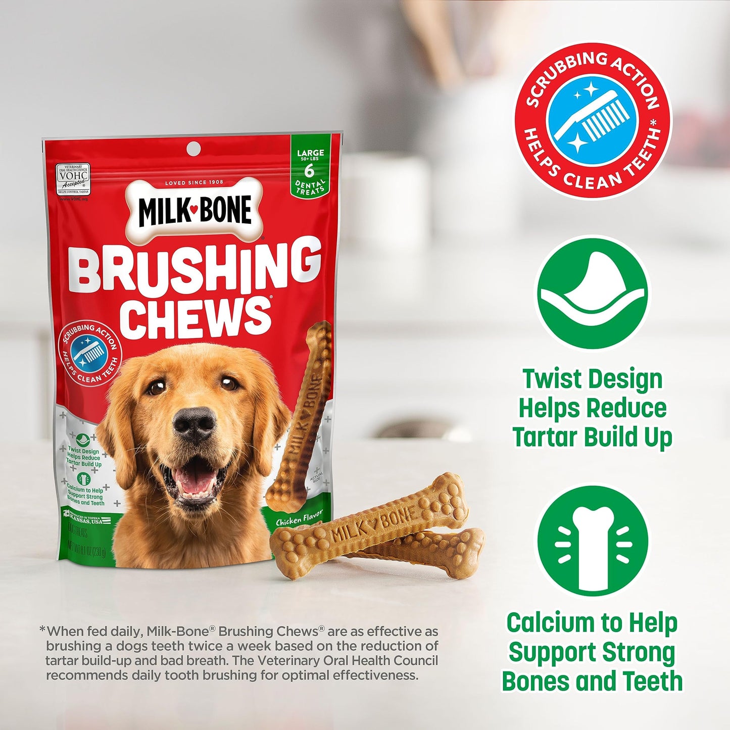 Milk-Bone Original Brushing Chews 18 Large Daily Dental Dog Treats Scrubbing Action Helps Clean Teeth