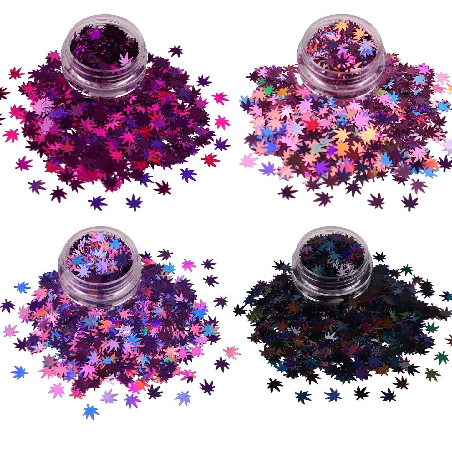 12 Pack - Metallic Rainbow Holographic Leaf Glitter - Solvent Resistant & Cosmetic Grade - Face Body Nails Resin Arts & Crafts, Tumblers, Bath Bombs, Resin - Weed Pot Marijuana Leaf