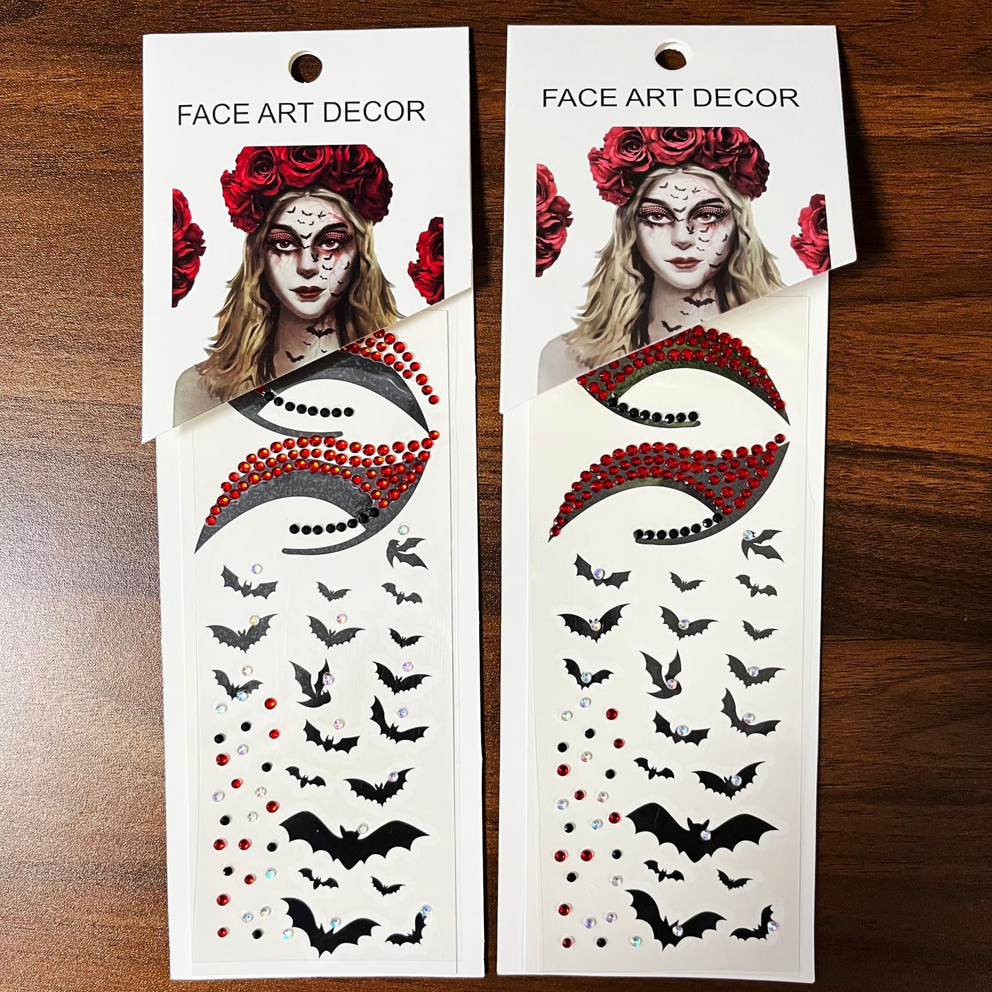 Fake Bats Face Tattoos Temporary and Rhinestones Eye Gems Crystals Pearls Stick on Jewels Tattoo Festival Diamonds for Face Makeup,2-Pack