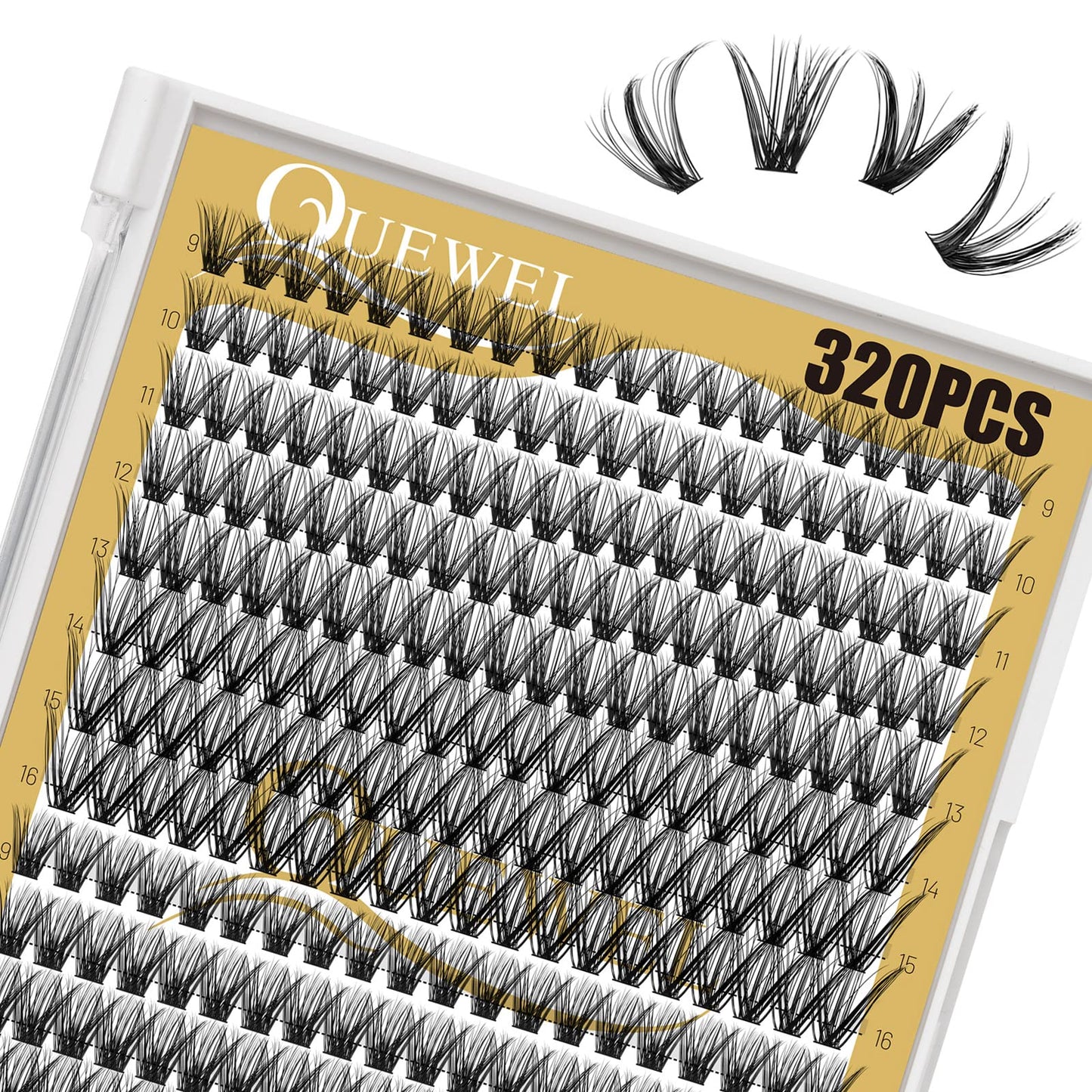 QUEWEL Lash Clusters 320Pcs Cluster Lashes 40D+50D D Curl Lash Clusters Mix9-16mm Individual Eyelashes Clusters Wispy DIY Eyelash Extension Thin Band Soft to Use at Home (40D+50D D Mix9-16)