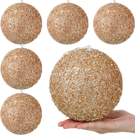 Wettarn 6 Pieces Large 6" Christmas Balls Christmas Tree Decoration Ornaments Shatterproof Balls for Birthday Easter Valentine Wedding Decorations 4th of July Memorial Day (Champagne Assorted)