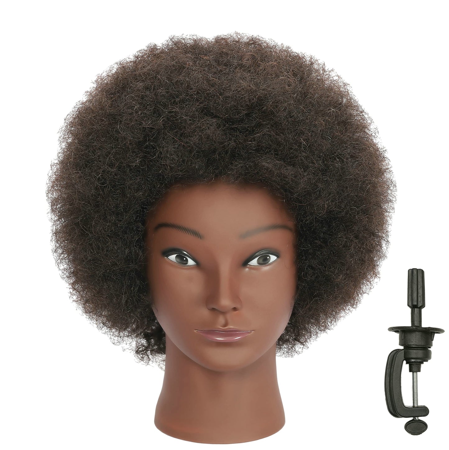 TIANYOUHAIR Kinky Curly Real 100% Human Hair Mannequin Head Cosmetology Manikin Doll Training Head with Stand for Hairdresser Practice Braiding Styling Coloring Bleaching Dyeing Cutting Updos Display