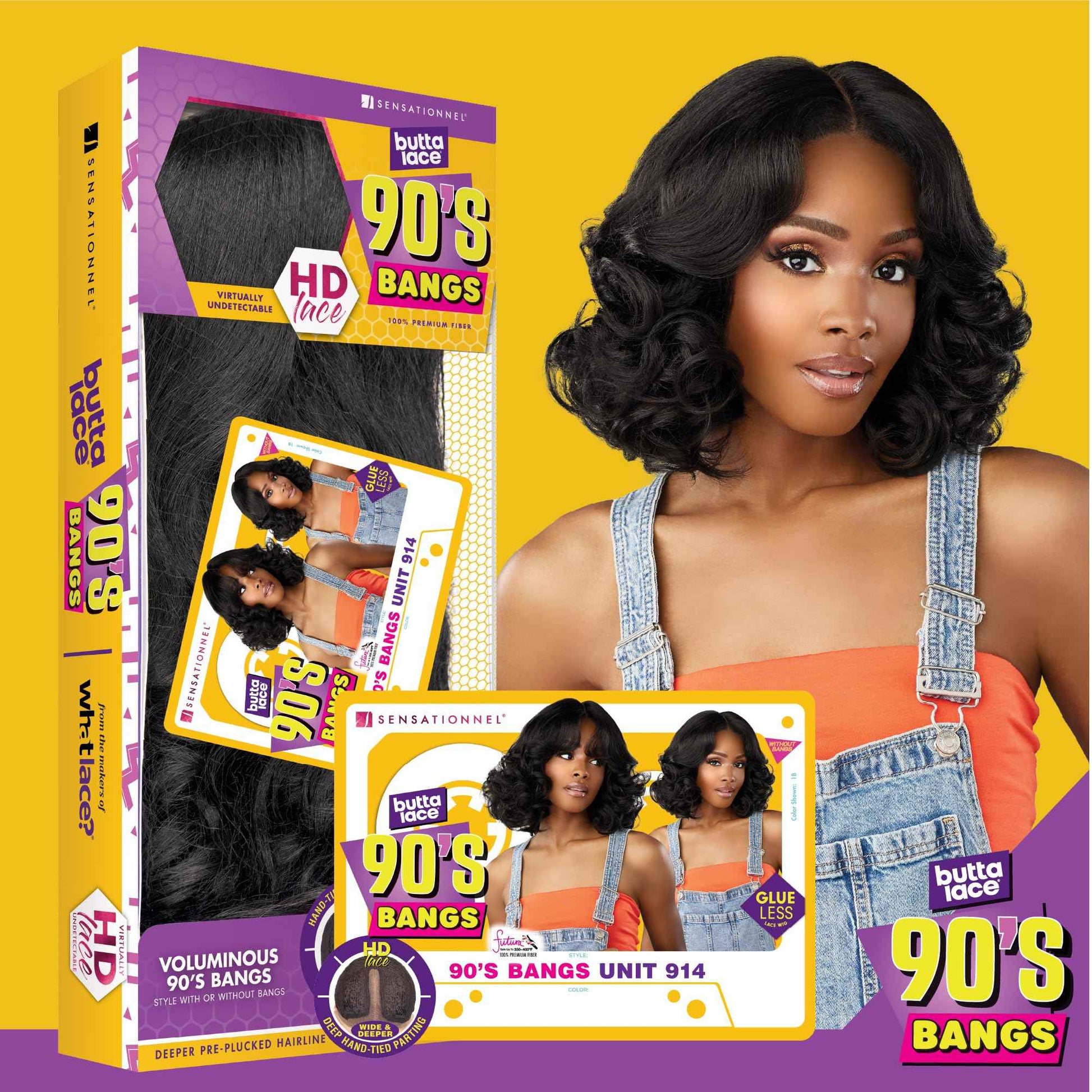 Sensationnel Butta Lace 90Sbangs Wigs - Unit 914 Glueless Wide Deep Part Synthetic Preplucked Hairline (BEIGEBLONDE)