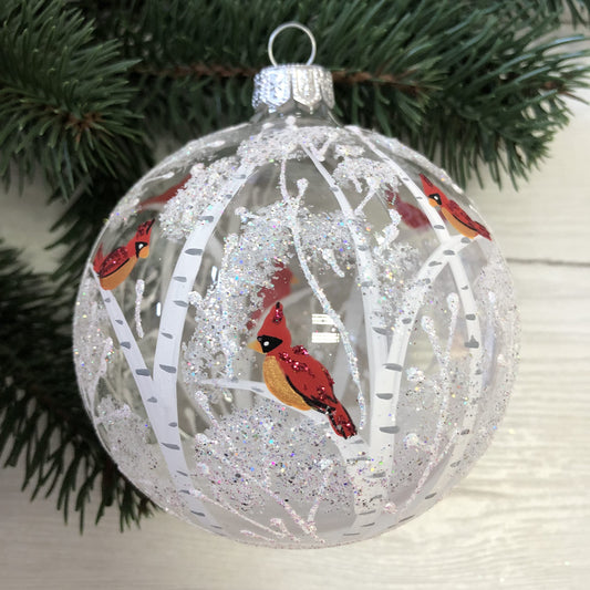 Hand-Painted Glass Christmas Ball Ornament 3.9" (10 cm) Hanging Ball Christmas Tree Ornaments for Xmas Decoration Glass Ball Present for Xmas Trees Holiday Ornaments (Snowy Forest)