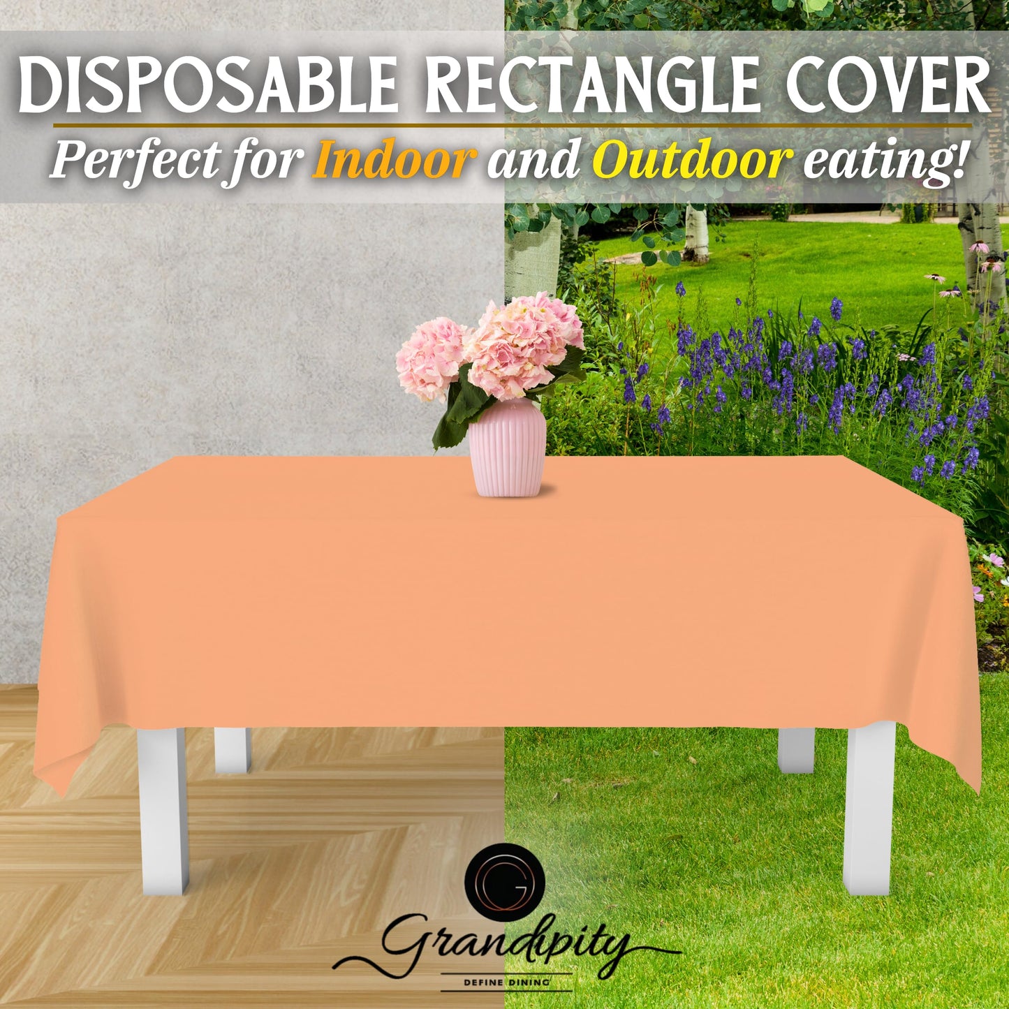 Grandipity Peach 12 Pack Premium Disposable Plastic Tablecloth 54 Inch. x 108 Inch. Decorative Rectangle Table Cover