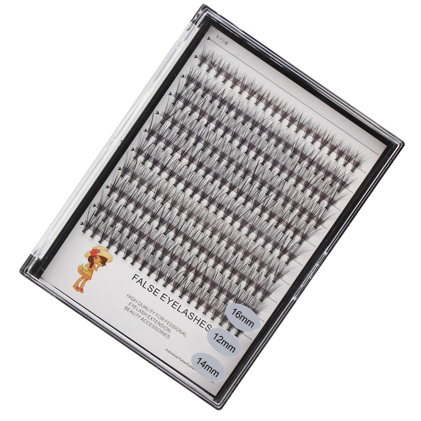 Bodermincer Large Tray 20D Cluster 0.07C,10 Lines,8-10-12-14mm Mixed,9-11-13-15mm Mixed, 10-12-14-16mm Mixed,Natural Long Individual Flare Lashes Cluster False Eyelashes (12-14-16mm Mixed)