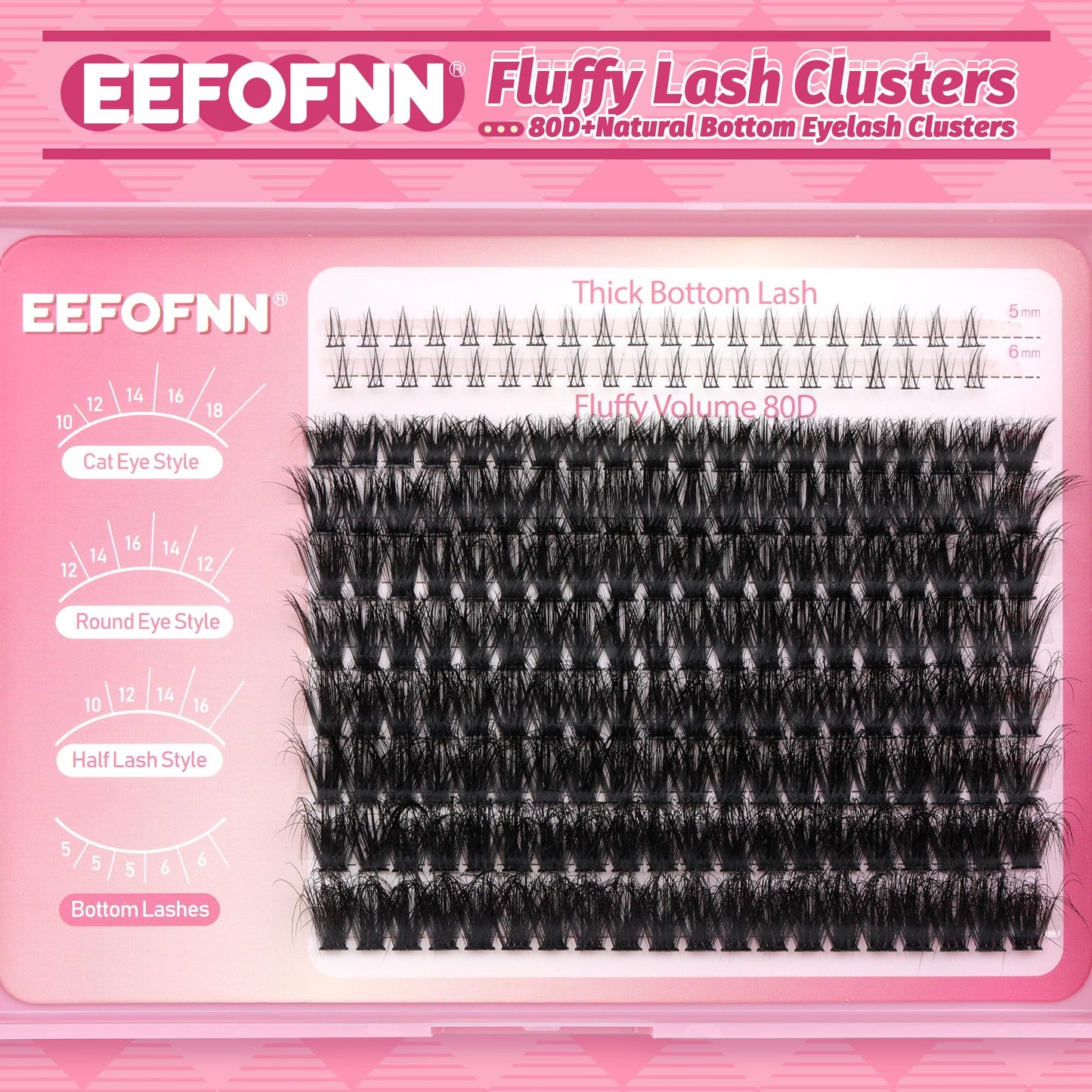 Eefofnn Lash Clusters Wispy Individual Lashes Fluffy Eyelash Clusters with Bottom Lashes 80D Natural Cluster Eyelash Extensions 10-18 mm D Curl Lash Extensions For Beginners