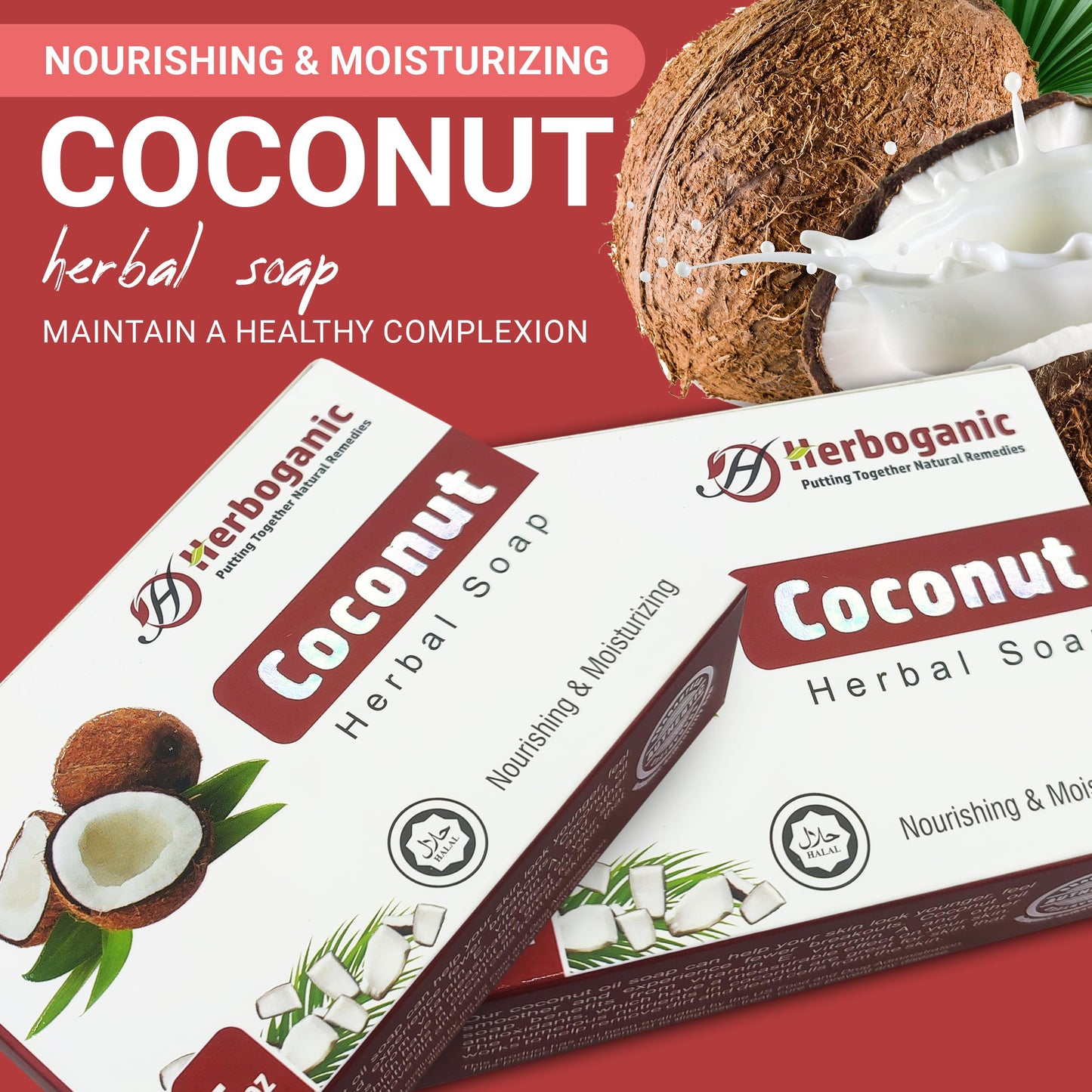 HERBOGANIC Coconut Herbal Soap | Natural Bar Soap for Face and Body | Nourishing and Moisturizing | Infused with Coconut | Gentle for Men and Women | 5 Oz (Pack of 1)