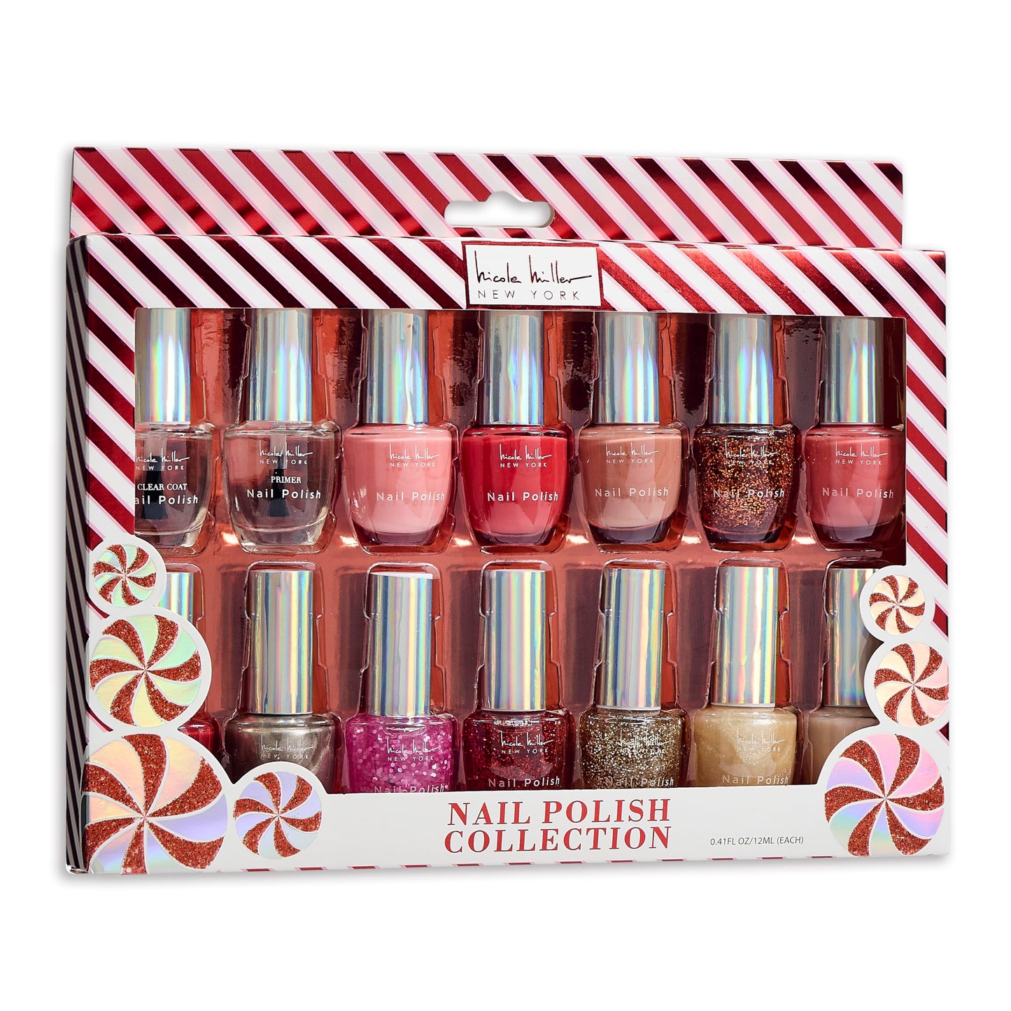 Nicole Miller 14-Piece Shimmery Nail Polish Collection - Long-Lasting Shine for Radiant Nails, Elevate Your Style with Elegance in Red