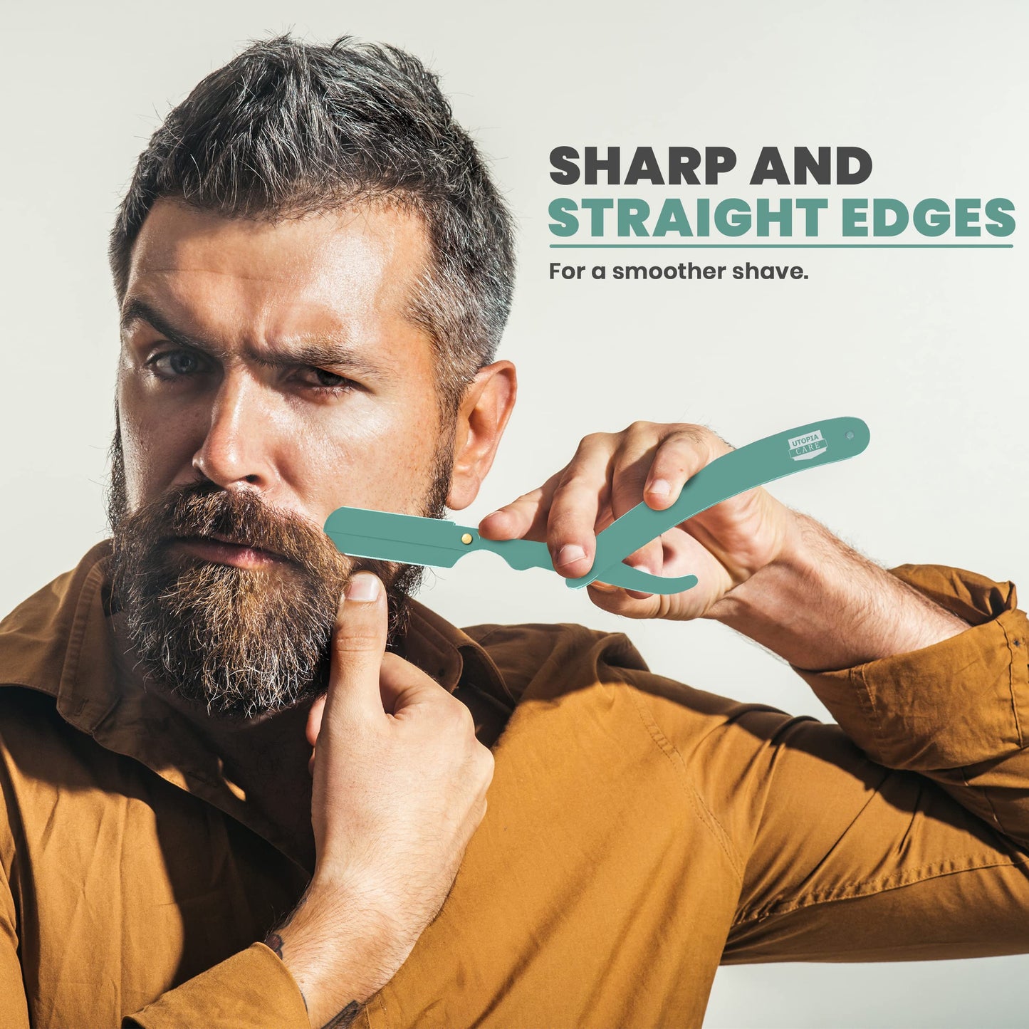 Utopia Care Professional Barber Straight Edge Razor Safety with 100-Pack Derby Blades - 100 Percent Stainless Steel - (Mint)