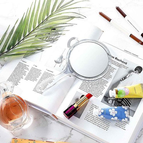 Jetec 12 Pcs Double Sided Handheld Mirror, 1X/2X Magnifying, Clear Frame, Modern Round Shape, Travel & Gift, 4.5 x 8.3 Inches